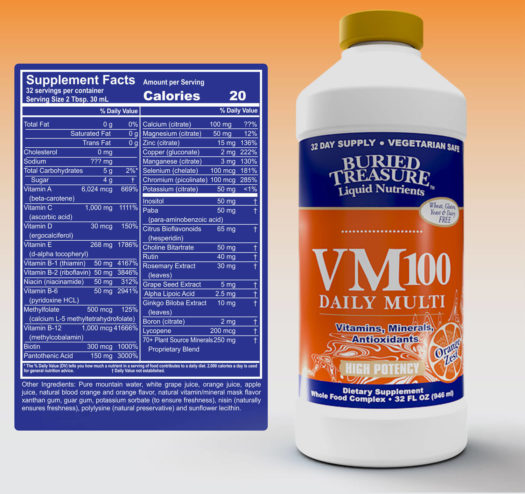 Ingredients for Buried Treasure VM 100 Daily Liquid Multi-Vitamins